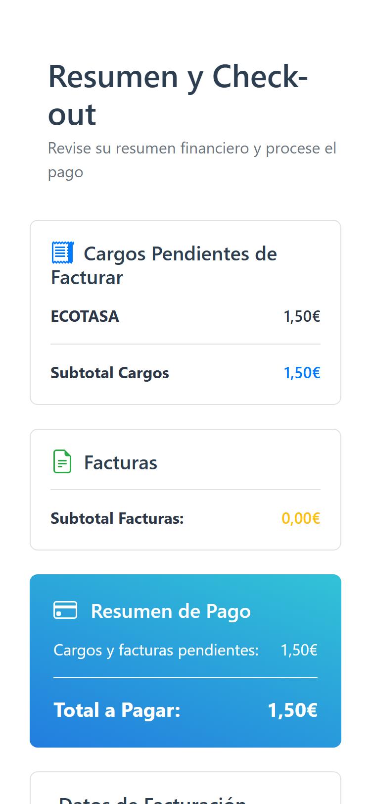 GUEST online check-out with pending charges and the total to pay